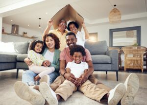 Family, generations and security, love and insurance for protection, grandparents and parents with